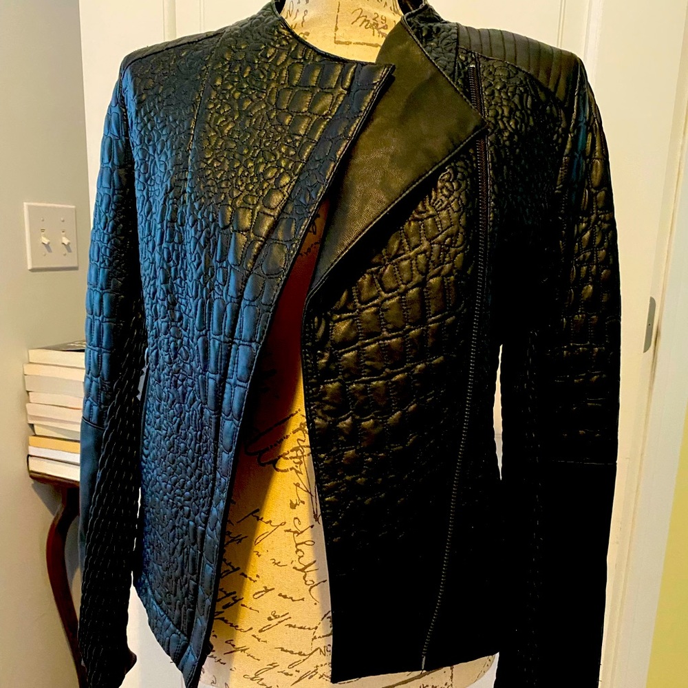 Black embossed leather BCBG MaxAzria jacket